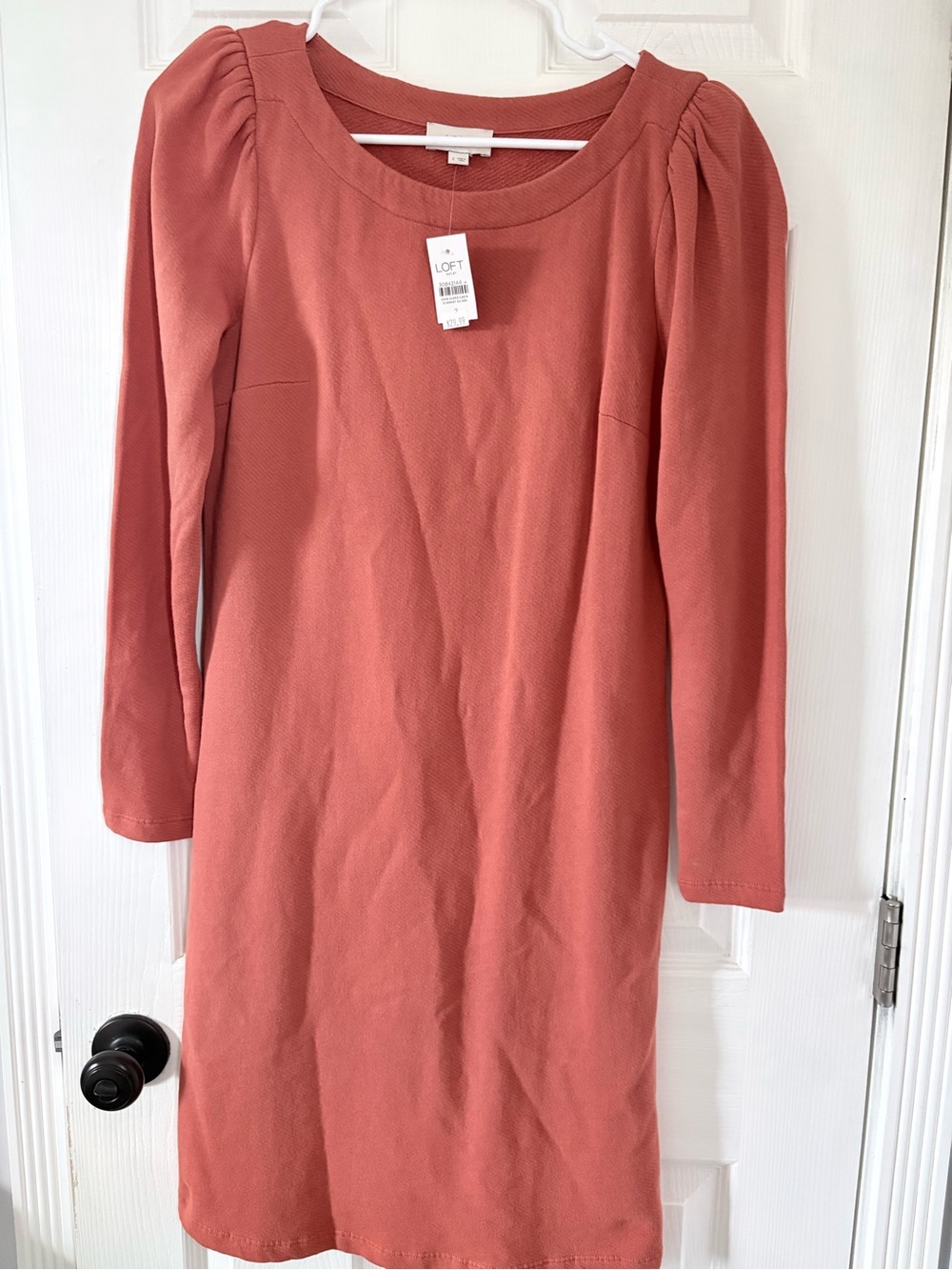 LOFT Rust Puff-Sleeve Long Sleeve Shift Dress